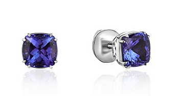 Золотые серьги-пусеты с танзанитами